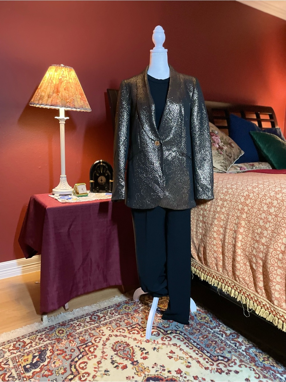 Anne Klein Gold Black Metálico Snake Print Single Button Blazer Jacket Size M